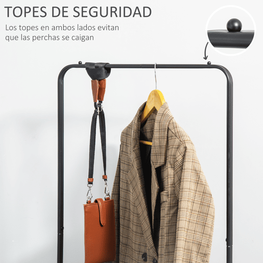 HOMCOM Charriot com Sapateiro Charriot com Rodas Barra de Pendurar e 2 Cestos para Entrada Dormitório Sala de Estar 56,5x31,5x152,5cm Preto