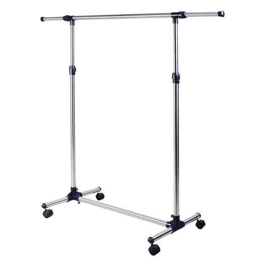 HOMCOM Charriot com Altura Ajustável Cabideiro com Rodas para Roupas Aço Inoxidável 86-160x45x95-170cm Prata e Preto
