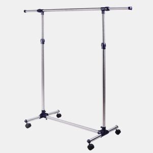 HOMCOM Charriot com Altura Ajustável Cabideiro com Rodas para Roupas Aço Inoxidável 86-160x45x95-170cm Prata e Preto