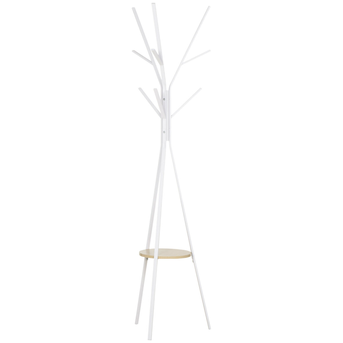 Homcom perchero de pie forma de árbol perchero para ropa de metal con 9 ganchos y estante perchero vintage para dormitorio salón 45x45x180 cm blanco