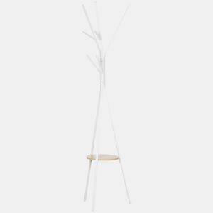 HOMCOM Cabide de Pé Metálico para Pendurar Roupa Bolsas com 9 Ganchos e Prateleira Cabide de Pé Moderno 45x45x180 cm Branco