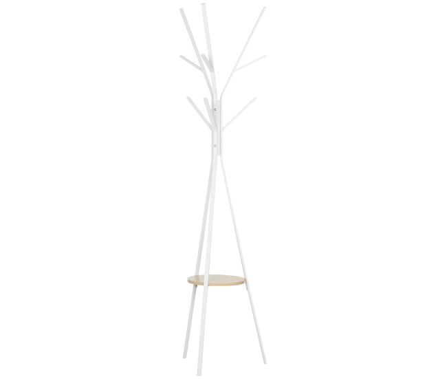 Homcom perchero de pie forma de árbol perchero para ropa de metal con 9 ganchos y estante perchero vintage para dormitorio salón 45x45x180 cm blanco