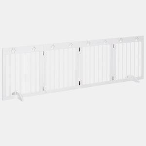 PawHut Grade Plegável para Cães com 4 Painéis 204x61 cm, Barreira de Segurança para Cães Pequenos com Estrutura em Madeira e Pés de Apoio, Cor Branca