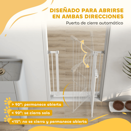 PawHut Barreira de Segurança para Cães Animais de Estimação 74-100cm para Escadas Portas e Corredores com Porta para Gatos Fechamento Automático e Sistema de Duplo Bloqueio Altura 91,4cm Branco