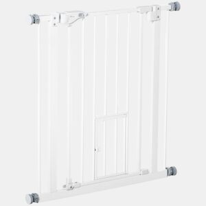 PawHut Barreira de Segurança para Cães Animais de Estimação 74-80cm para Escadas Portas e Corredor com Porta com Fechamento Automático e Sistema de Duplo Bloqueio Altura 76,2cm Branco