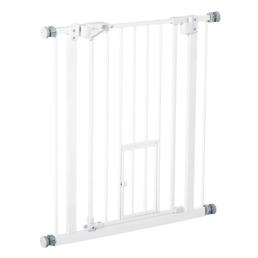 PawHut Barreira de Segurança para Cães Animais de Estimação 74-80cm para Escadas Portas e Corredor com Porta com Fechamento Automático e Sistema de Duplo Bloqueio Altura 76,2cm Branco
