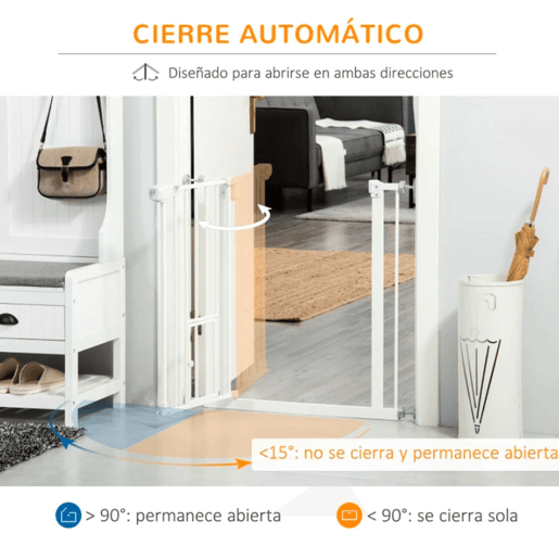 PawHut Barreira de Segurança para Cães Animais de Estimação 74-80cm para Escadas Portas e Corredor com Porta com Fechamento Automático e Sistema de Duplo Bloqueio Altura 76,2cm Branco