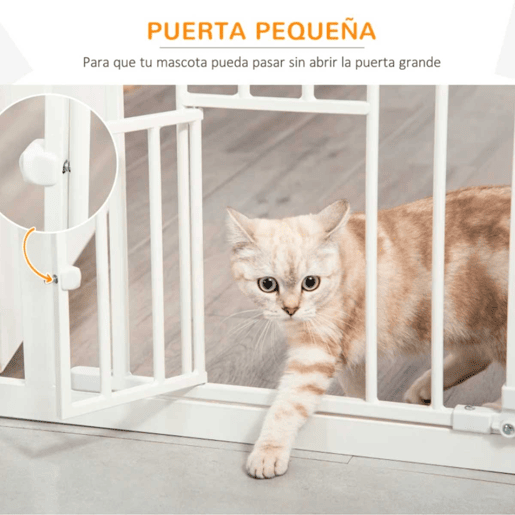 PawHut Barreira de Segurança para Cães Animais de Estimação 74-80cm para Escadas Portas e Corredor com Porta com Fechamento Automático e Sistema de Duplo Bloqueio Altura 76,2cm Branco