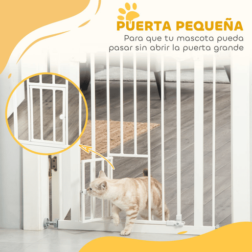 PawHut Barreira de Segurança para Cães Animais de Estimação 74-80cm para Escadas Portas e Corredor com Porta com Fechamento Automático e Sistema de Duplo Bloqueio Altura 76,2cm Branco