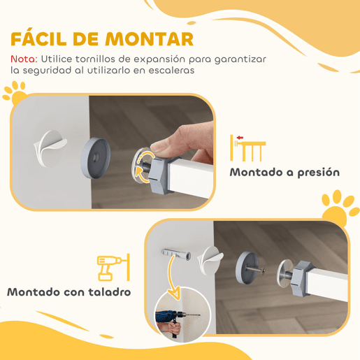 PawHut Barreira de Segurança para Cães Animais de Estimação 74-80cm para Escadas Portas e Corredor com Porta com Fechamento Automático e Sistema de Duplo Bloqueio Altura 76,2cm Branco