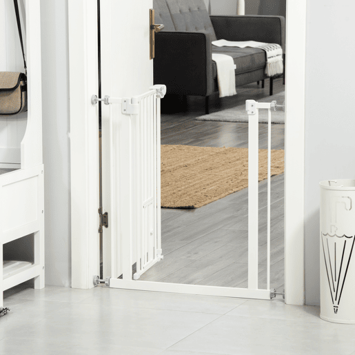 PawHut Barreira de Segurança para Cães Animais de Estimação 74-80cm para Escadas Portas e Corredor com Porta com Fechamento Automático e Sistema de Duplo Bloqueio Altura 76,2cm Branco