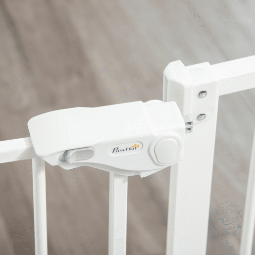 PawHut Barreira de Segurança para Cães Animais de Estimação 74-80cm para Escadas Portas e Corredor com Porta com Fechamento Automático e Sistema de Duplo Bloqueio Altura 76,2cm Branco