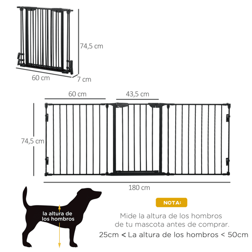 PawHut Barreira de Segurança para Animais de Estimação Barreira Dobrável de 3 Painéis com Fechadura Inteligente para Corredor Escada 180x74,5cm Preto