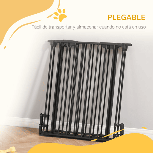 PawHut Barreira de Segurança para Animais de Estimação Barreira Dobrável de 3 Painéis com Fechadura Inteligente para Corredor Escada 180x74,5cm Preto