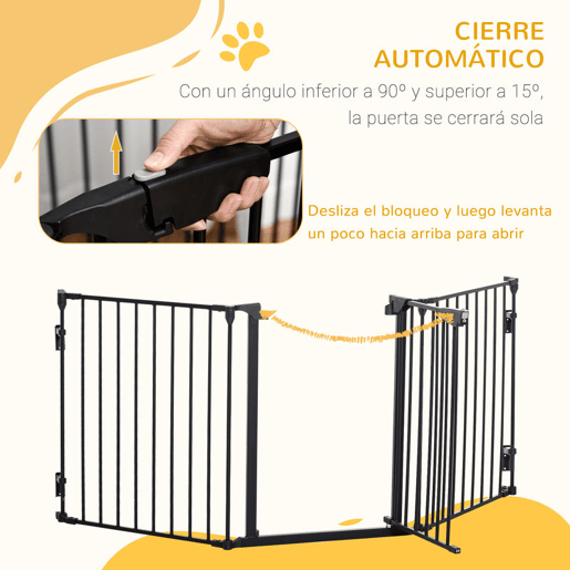 PawHut Barreira de Segurança para Animais de Estimação Barreira Dobrável de 3 Painéis com Fechadura Inteligente para Corredor Escada 180x74,5cm Preto
