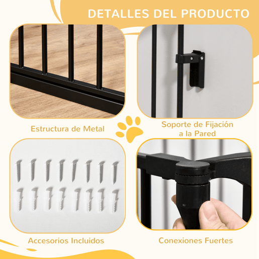 PawHut Barreira de Segurança para Animais de Estimação Barreira Dobrável de 3 Painéis com Fechadura Inteligente para Corredor Escada 180x74,5cm Preto