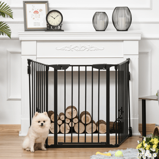PawHut Barreira de Segurança para Animais de Estimação Barreira Dobrável de 3 Painéis com Fechadura Inteligente para Corredor Escada 180x74,5cm Preto