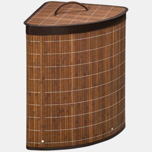 HOMCOM Cesto de Roupa de Bambu Capacidade de 55L Cesto para Roupa Suja em Forma de Leque com Tampa e Bolsa Amovível 38x38x57cm Marrom