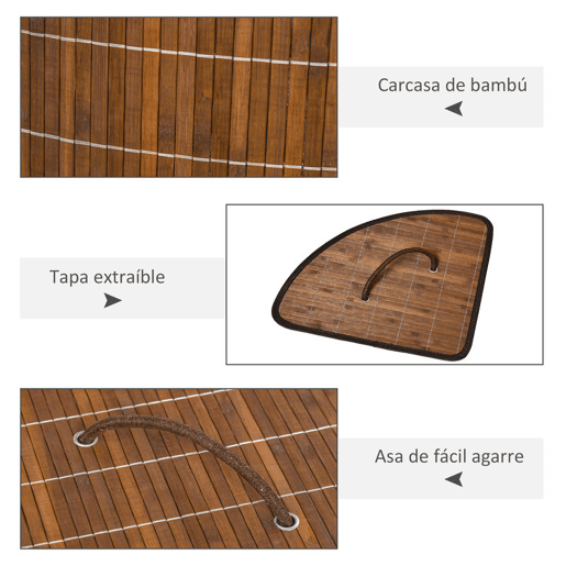 HOMCOM Cesto de Roupa de Bambu Capacidade de 55L Cesto para Roupa Suja em Forma de Leque com Tampa e Bolsa Amovível 38x38x57cm Marrom