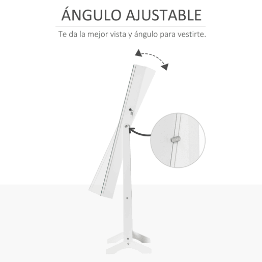 HOMCOM Espelho para Jóias com Luzes LED, Armário de Jóias de Pé com Espelho de Corpo Inteiro, Inclinação em 3 Ângulos, Fecho Magnético, Fechadura com 2 Chaves, Branco com Forro Preto