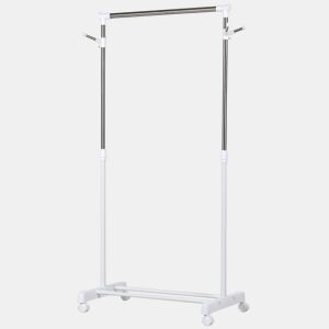 HOMCOM Charriot com Altura Ajustável Cabide com Rodas Portátil Prateleira Inferior Aço 68,5x42x87-145cm Branco e Prata