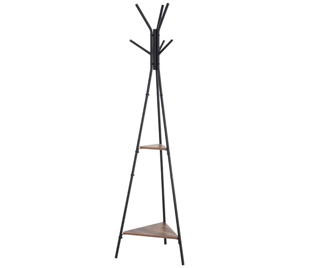 Homcom perchero de pie metálico perchero en forma de árbol dormitorio oficina para colgar ropa bolsas sombrero 6 ganchos con 2 estantes