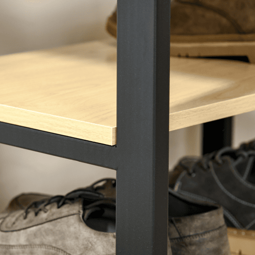 HOMCOM Cabide Suporte De Metal Estande 3 Prateleiras 8 Ganchos Cabide para Sapatos Roupas para Entrada do Corredor 60x40x175 cm