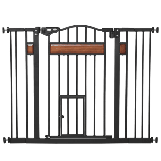 PawHut Grade de Segurança Extensível para Portas e Escadas, Barreira para Cães Médios com Altura Ajustável, Fecho Automático e Sistema de Dupla Tranca, 93x76,2 cm, Preto