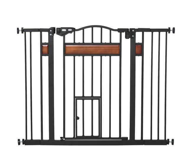 Pawhut barrera de seguridad extensible para puertas y escaleras barrera para perros medianos con altura ajustable cierre automático y sistema de doble bloqueo 93x76,2 cm negro