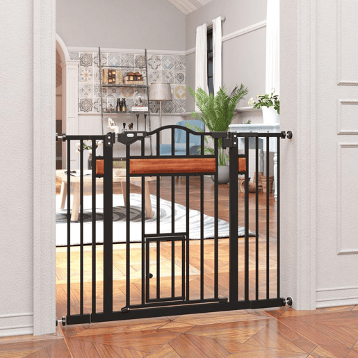 PawHut Grade de Segurança Extensível para Portas e Escadas, Barreira para Cães Médios com Altura Ajustável, Fecho Automático e Sistema de Dupla Tranca, 93x76,2 cm, Preto