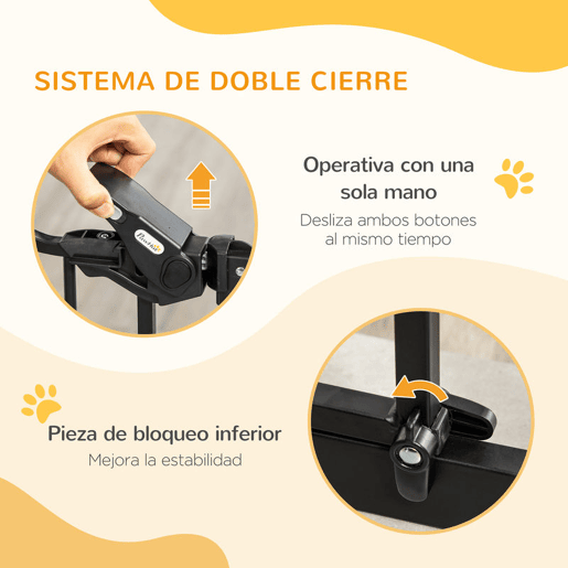 PawHut Grade de Segurança Extensível para Portas e Escadas, Barreira para Cães Médios com Altura Ajustável, Fecho Automático e Sistema de Dupla Tranca, 93x76,2 cm, Preto