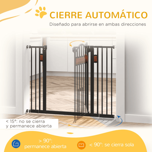 PawHut Grade de Segurança Extensível para Portas e Escadas, Barreira para Cães Médios com Altura Ajustável, Fecho Automático e Sistema de Dupla Tranca, 93x76,2 cm, Preto
