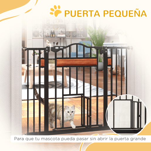 PawHut Grade de Segurança Extensível para Portas e Escadas, Barreira para Cães Médios com Altura Ajustável, Fecho Automático e Sistema de Dupla Tranca, 93x76,2 cm, Preto