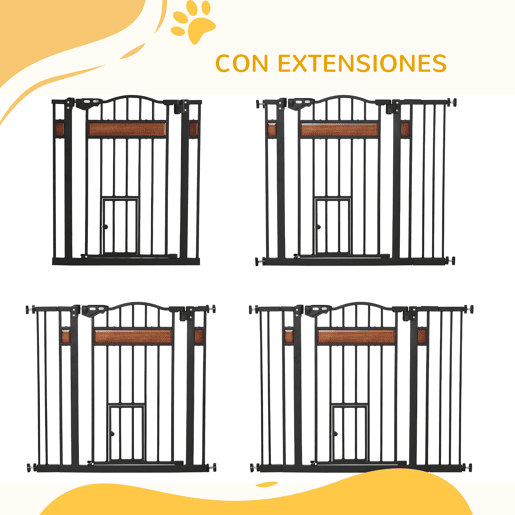 PawHut Grade de Segurança Extensível para Portas e Escadas, Barreira para Cães Médios com Altura Ajustável, Fecho Automático e Sistema de Dupla Tranca, 93x76,2 cm, Preto