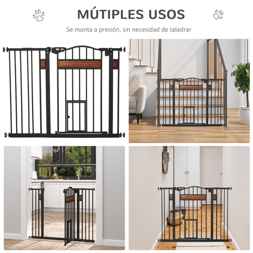 PawHut Grade de Segurança Extensível para Portas e Escadas, Barreira para Cães Médios com Altura Ajustável, Fecho Automático e Sistema de Dupla Tranca, 93x76,2 cm, Preto