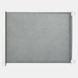 PawHut Barreira de Segurança para Cães Extensível Grade Retrátil para Animais de Estimação com Extensão Aço e Tecido de Textilene para Escadas e Portas 5,5-115x5,5x82,5cm Cinza
