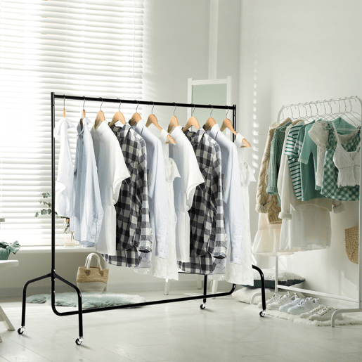 HOMCOM Charriot com Rodas 150x60x170 cm Organizador de Roupas com Rodas para Dormitório Entrada Corredor Preto