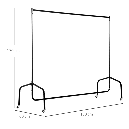 HOMCOM Charriot com Rodas 150x60x170 cm Organizador de Roupas com Rodas para Dormitório Entrada Corredor Preto