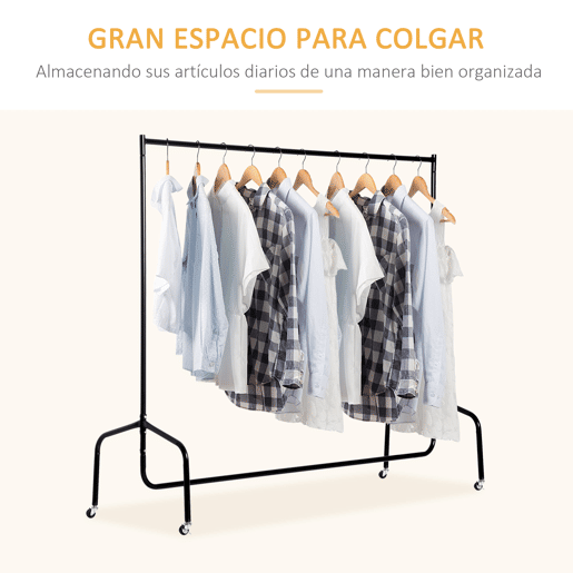 HOMCOM Charriot com Rodas 150x60x170 cm Organizador de Roupas com Rodas para Dormitório Entrada Corredor Preto