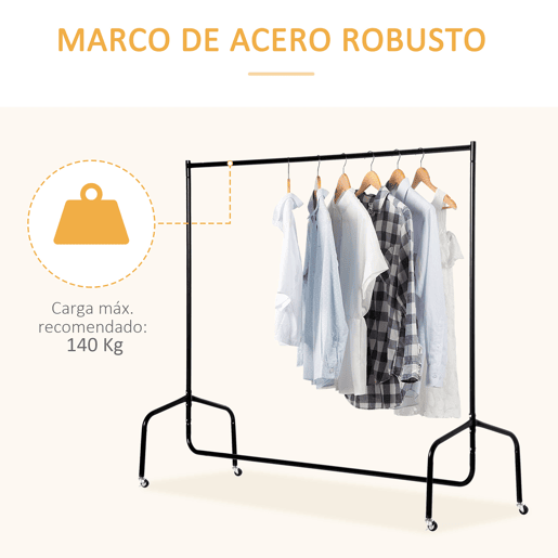 HOMCOM Charriot com Rodas 150x60x170 cm Organizador de Roupas com Rodas para Dormitório Entrada Corredor Preto
