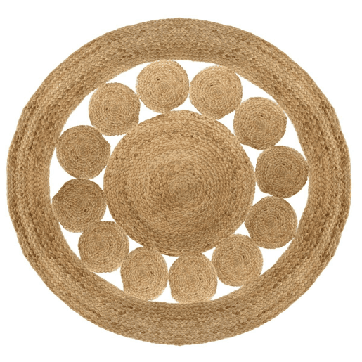 Tapete de juta com orifícios para um interior mais natural|D. 120 X H. 1 Cm Tapete de juta com orifícios para um interior mais natural|D. 120 X H. 1 Cm