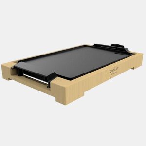 Cecotec Grelhador de mesa elétrico de 2000 W, com estrutura de bambu, termostato regulável e placa antiaderente com superfície plana, revestimento de alumínio fundido e apta para máquina da louça.
