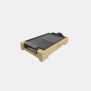 Cecotec Grelhador de mesa de 2000 W, com estrutura de bambu, termostato regulável e placa antiaderente com superfície mista de metade grill, apta para máquina da louça.