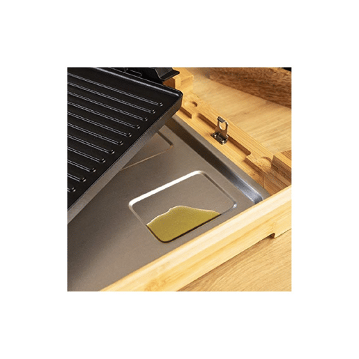 Cecotec Grelhador de mesa de 2000 W, com estrutura de bambu, termostato regulável e placa antiaderente com superfície mista de metade grill, apta para máquina da louça.