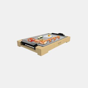 Cecotec Grelhador de mesa elétrico de 2000 W, com estrutura de bambu, termostato regulável e placa antiaderente com superfície mista de grill e prancha, revestimento de alumínio fundido e apta para máquina da louça.