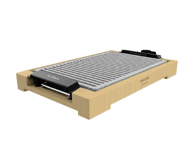 Cecotec plancha de asar eléctrica tasty&grill 2000 bamboo linestone. potencia 2000 w, estructura bambú, termostato regulable