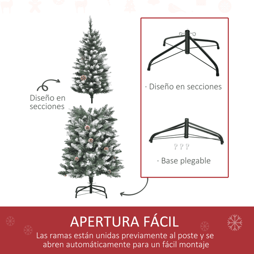 HOMCOM Árvore de Natal Artificial Ø69x150cm com 464 Ramas e 28 Pinhas Folhas de PVC Base Dobrável e Suporte Metálico Decoração de Natal para Interiores Verde HOMCOM Árvore de Natal Artificial Ø69x150cm com 464 Ramas e 28 Pinhas Folhas de PVC Base Dobrável e Suporte Metálico Decoração de Natal para Interiores Verde