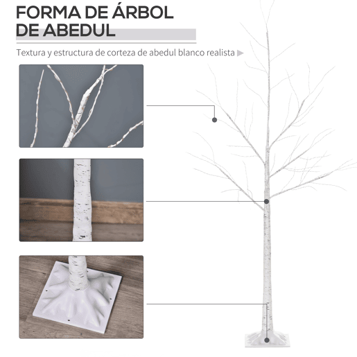 Outsunny Árvore de Bétula 150cm de Altura com 210 Luzes LED em Branco Quente Ramos Flexíveis e Base para Decoração de Festas Aniversários Casamentos 20x20x150cm Branco Outsunny Árvore de Bétula 150cm de Altura com 210 Luzes LED em Branco Quente Ramos Flexíveis e Base para Decoração de Festas Aniversários Casamentos 20x20x150cm Branco