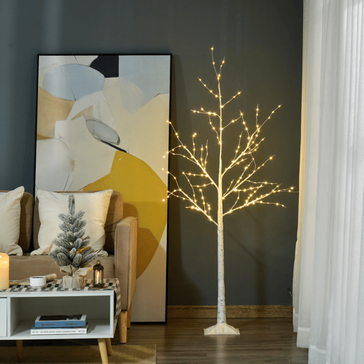 Outsunny Árvore de Bétula 150cm de Altura com 210 Luzes LED em Branco Quente Ramos Flexíveis e Base para Decoração de Festas Aniversários Casamentos 20x20x150cm Branco Outsunny Árvore de Bétula 150cm de Altura com 210 Luzes LED em Branco Quente Ramos Flexíveis e Base para Decoração de Festas Aniversários Casamentos 20x20x150cm Branco
