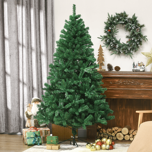 HOMCOM Árvore de Natal 180 cm com 1000 Ramos de PVC e Suporte de Aço Decoração de Natal para Interior Verde HOMCOM Árvore de Natal 180 cm com 1000 Ramos de PVC e Suporte de Aço Decoração de Natal para Interior Verde